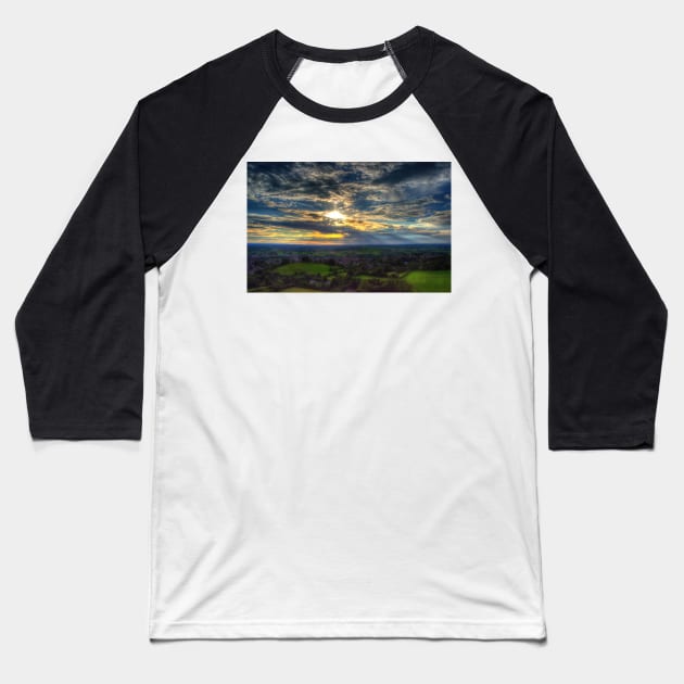 Glastonbury Tor Sunset Baseball T-Shirt by Nigdaw